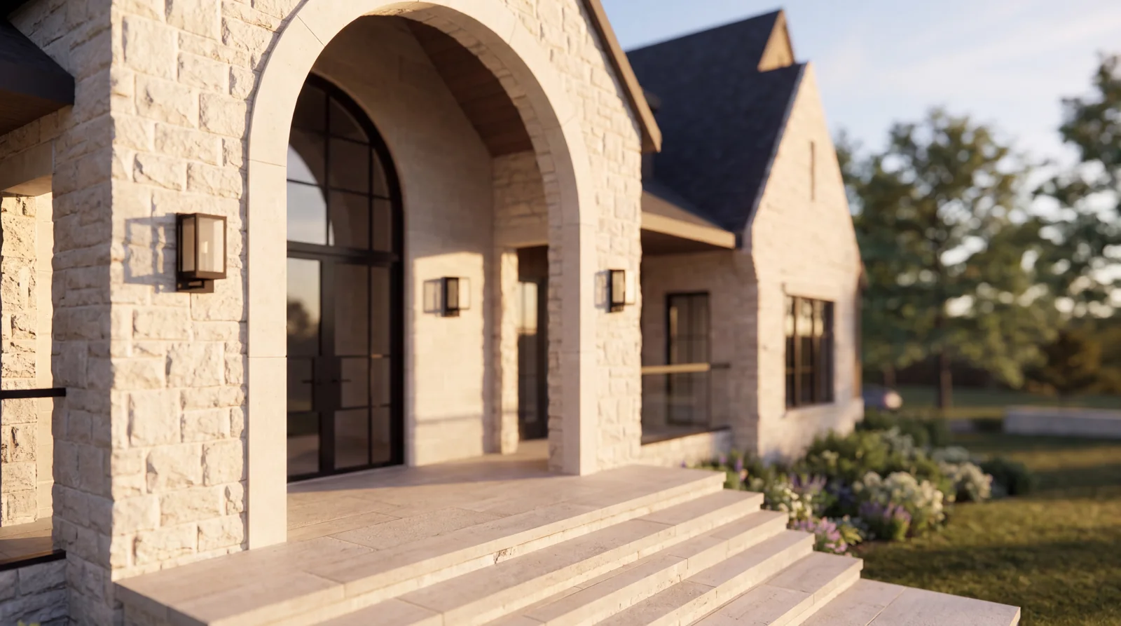 The texture of the stone entrance arch